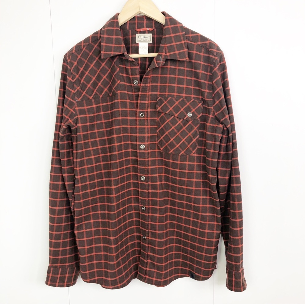 LL BEAN Men's Check Plaid Button Down Shirt Large